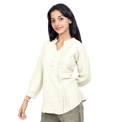 Women’s Cotton Kurti Top – Casual & Office Wear 3/4 Sleeve Pleated Tunic