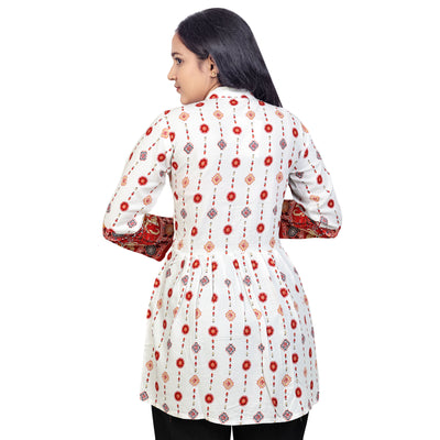 Elegant White & Red Printed Short Kurti for Women | Designer Ethnic & Casual Wear Top