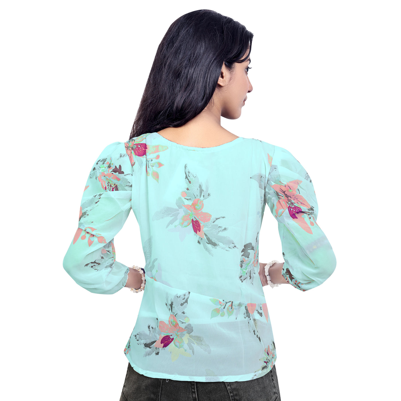 Stylish Floral Print Georgette Short Kurti Top for Girls & Women – Casual & Party Wear
