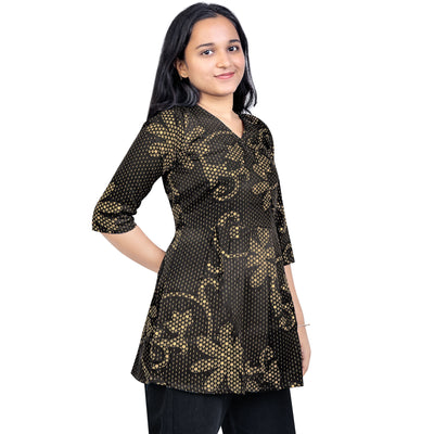 Angry Girls Navy Blue Printed Rayon V-Neck Short Kurti for girl's & woman