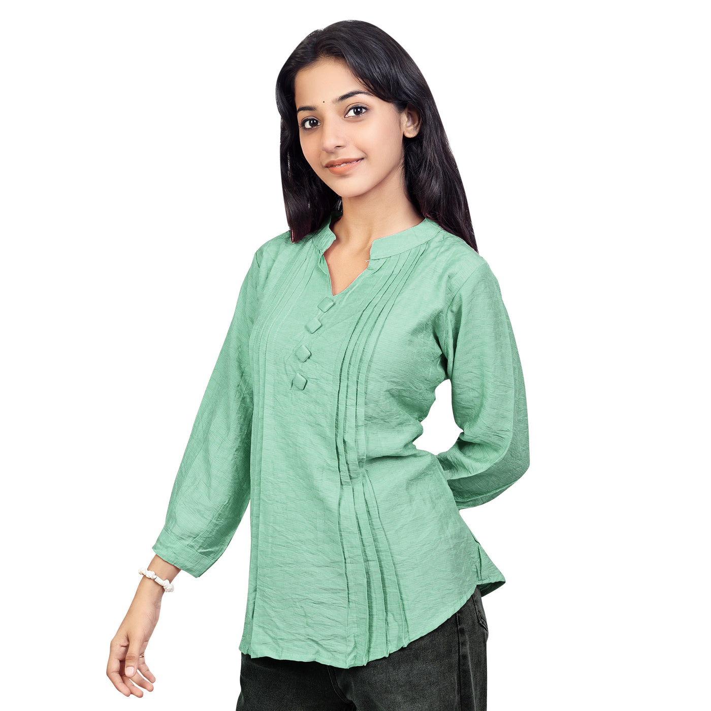 Women’s Cotton Kurti Top – Casual & Office Wear 3/4 Sleeve Pleated Tunic