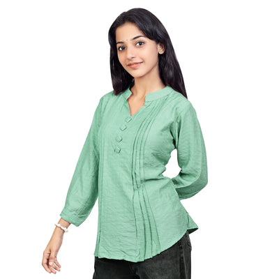 Women’s Cotton Kurti Top – Casual & Office Wear 3/4 Sleeve Pleated Tunic