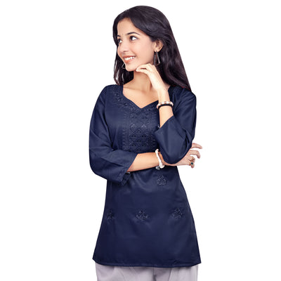 Trendy Red Embroidered Rayon Short Kurti for Women | Stylish Party & Casual Wear Top