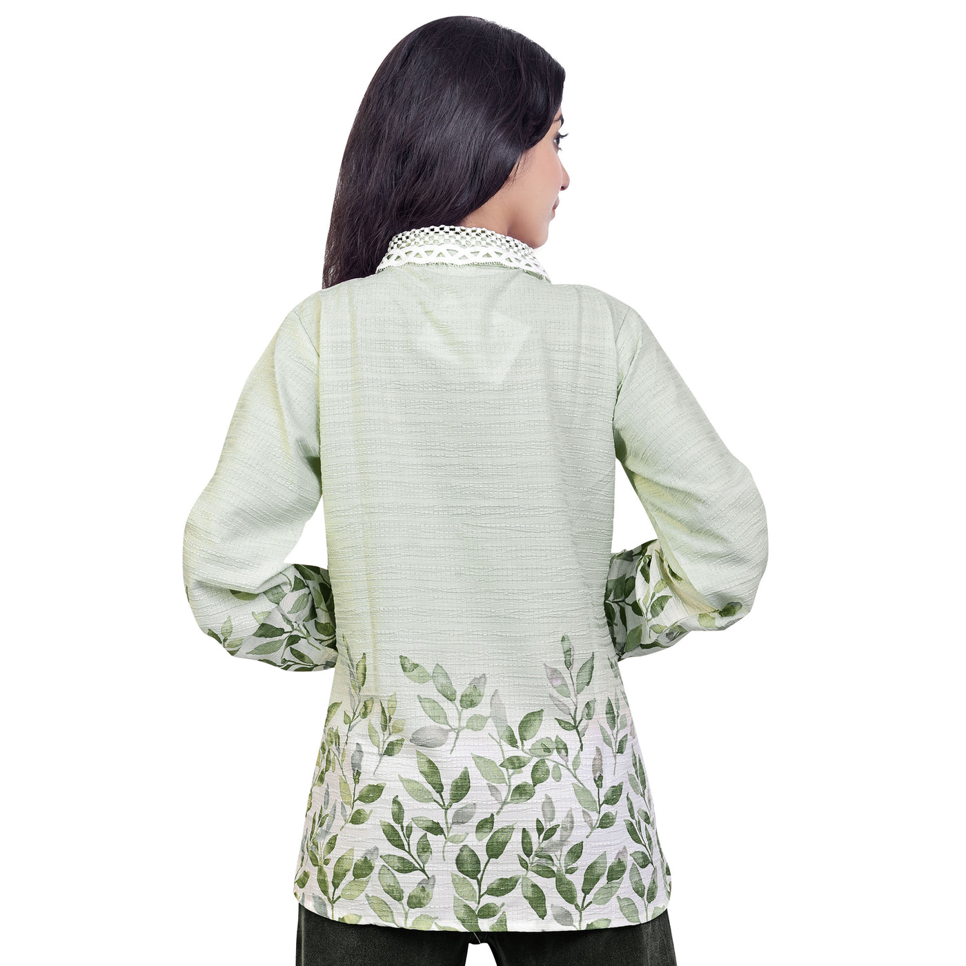Leaf Print Collared Full Sleeve Casual Shirt for Women & Girls – Stylish Everyday & Office Wear