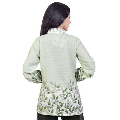 Leaf Print Collared Full Sleeve Casual Shirt for Women & Girls – Stylish Everyday & Office Wear