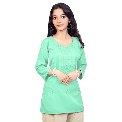 Trendy Red Embroidered Rayon Short Kurti for Women | Stylish Party & Casual Wear Top