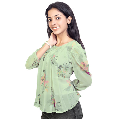 Stylish Floral Print Georgette Short Kurti Top for Girls & Women – Casual & Party Wear