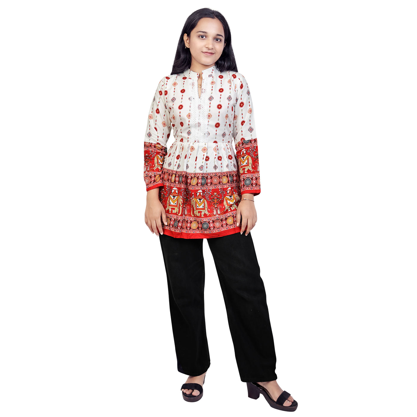 Elegant White & Red Printed Short Kurti for Women | Designer Ethnic & Casual Wear Top