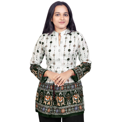 Elegant White & Red Printed Short Kurti for Women | Designer Ethnic & Casual Wear Top