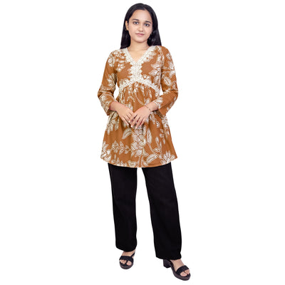Women & Girls Short Kurti – Stylish Floral Print Cotton Tunic for Casual & Office Wear