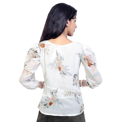 Stylish Floral Print Georgette Short Kurti Top for Girls & Women – Casual & Party Wear