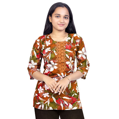 Trendy Floral Printed Short Kurti for Women & Girls – Casual & Ethnic Wear