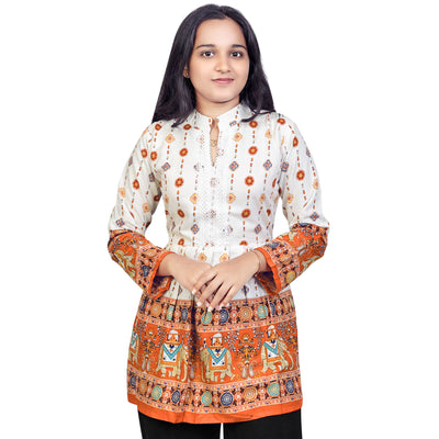 Elegant White & Red Printed Short Kurti for Women | Designer Ethnic & Casual Wear Top
