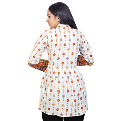 Elegant White & Red Printed Short Kurti for Women | Designer Ethnic & Casual Wear Top