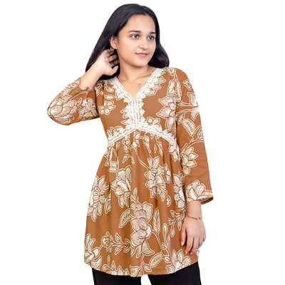 Women & Girls Short Kurti – Stylish Floral Print Cotton Tunic for Casual & Office Wear