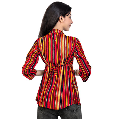 Multicolor Striped Rayon Short Kurti for Women | Stylish Casual & Party Wear Top