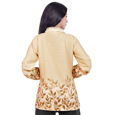 Leaf Print Collared Full Sleeve Casual Shirt for Women & Girls – Stylish Everyday & Office Wear