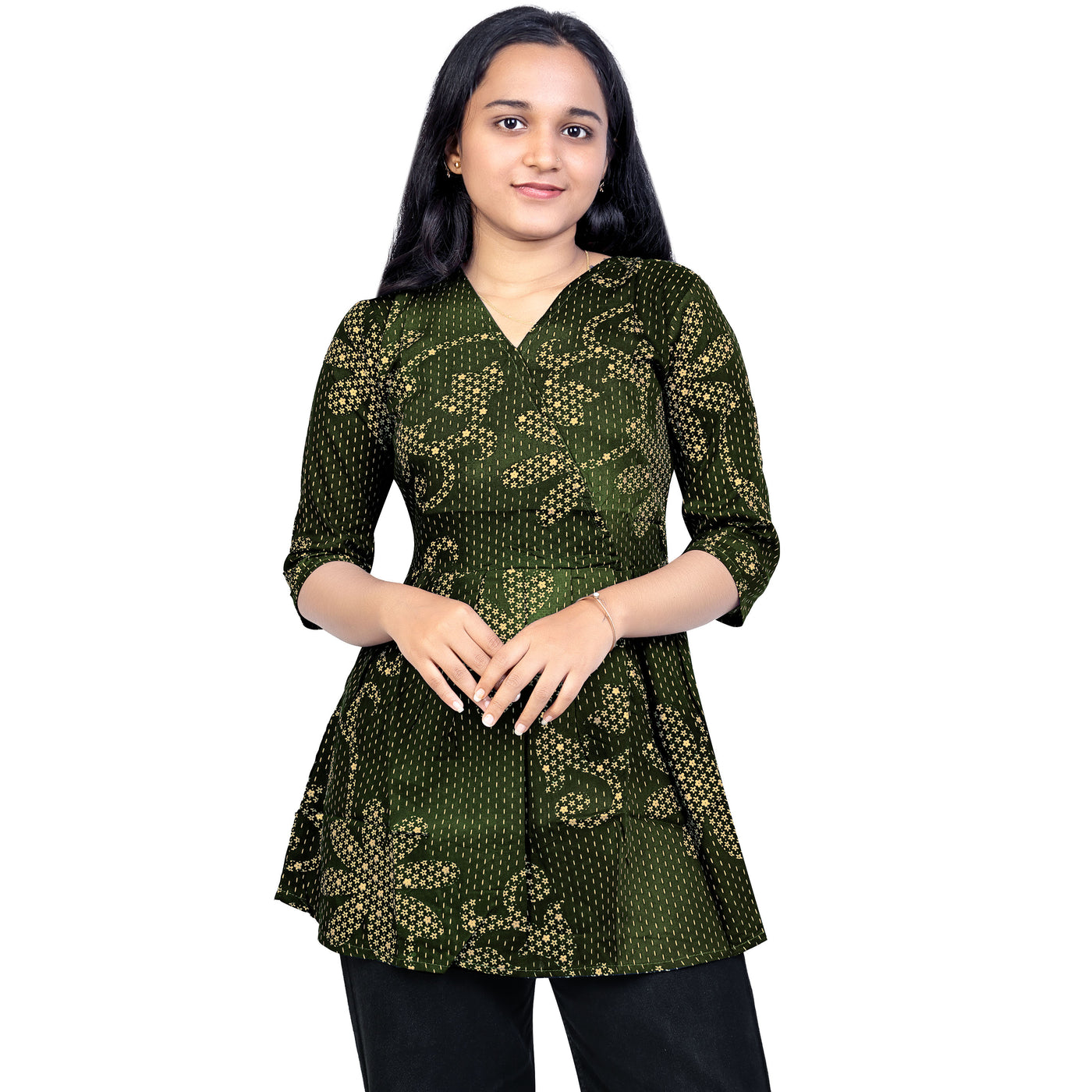 Angry Girls Navy Blue Printed Rayon V-Neck Short Kurti for girl's & woman