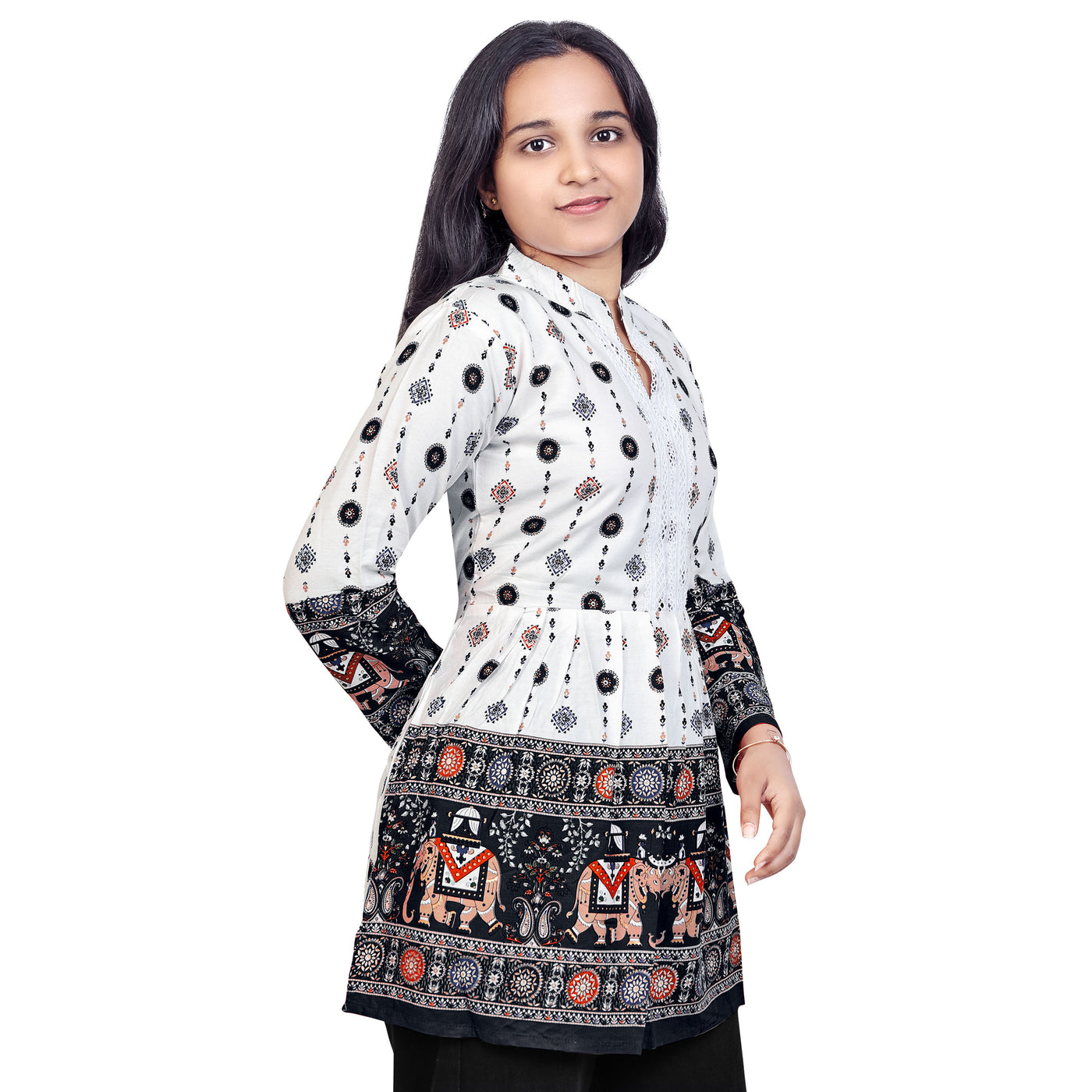 Elegant White & Red Printed Short Kurti for Women | Designer Ethnic & Casual Wear Top