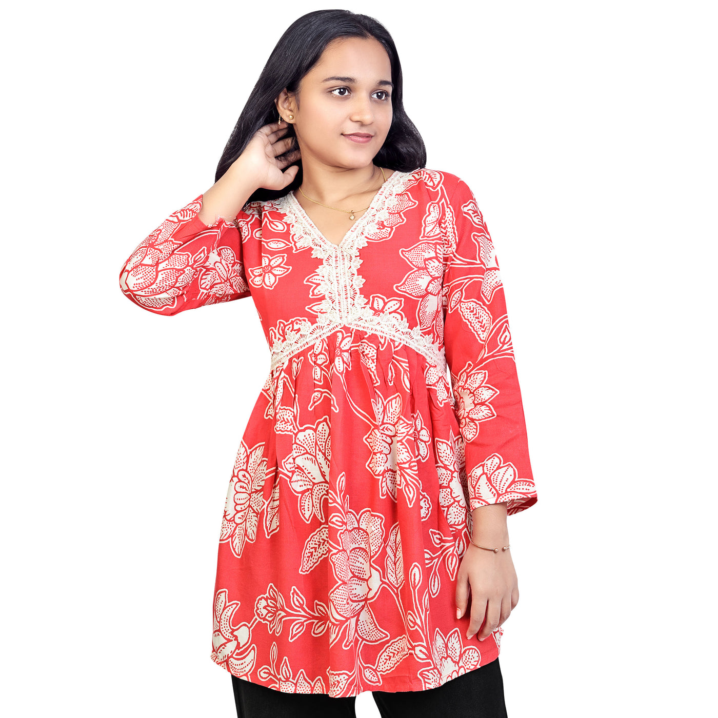 Women & Girls Short Kurti – Stylish Floral Print Cotton Tunic for Casual & Office Wear