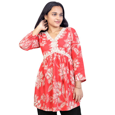 Women & Girls Short Kurti – Stylish Floral Print Cotton Tunic for Casual & Office Wear