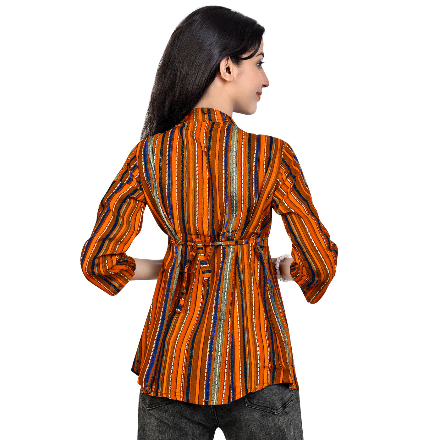 Multicolor Striped Rayon Short Kurti for Women | Stylish Casual & Party Wear Top