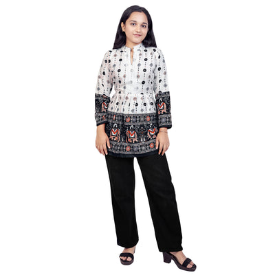 Elegant White & Red Printed Short Kurti for Women | Designer Ethnic & Casual Wear Top