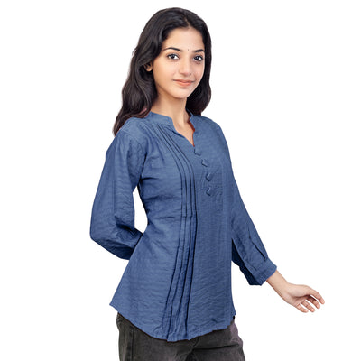 Women’s Cotton Kurti Top – Casual & Office Wear 3/4 Sleeve Pleated Tunic
