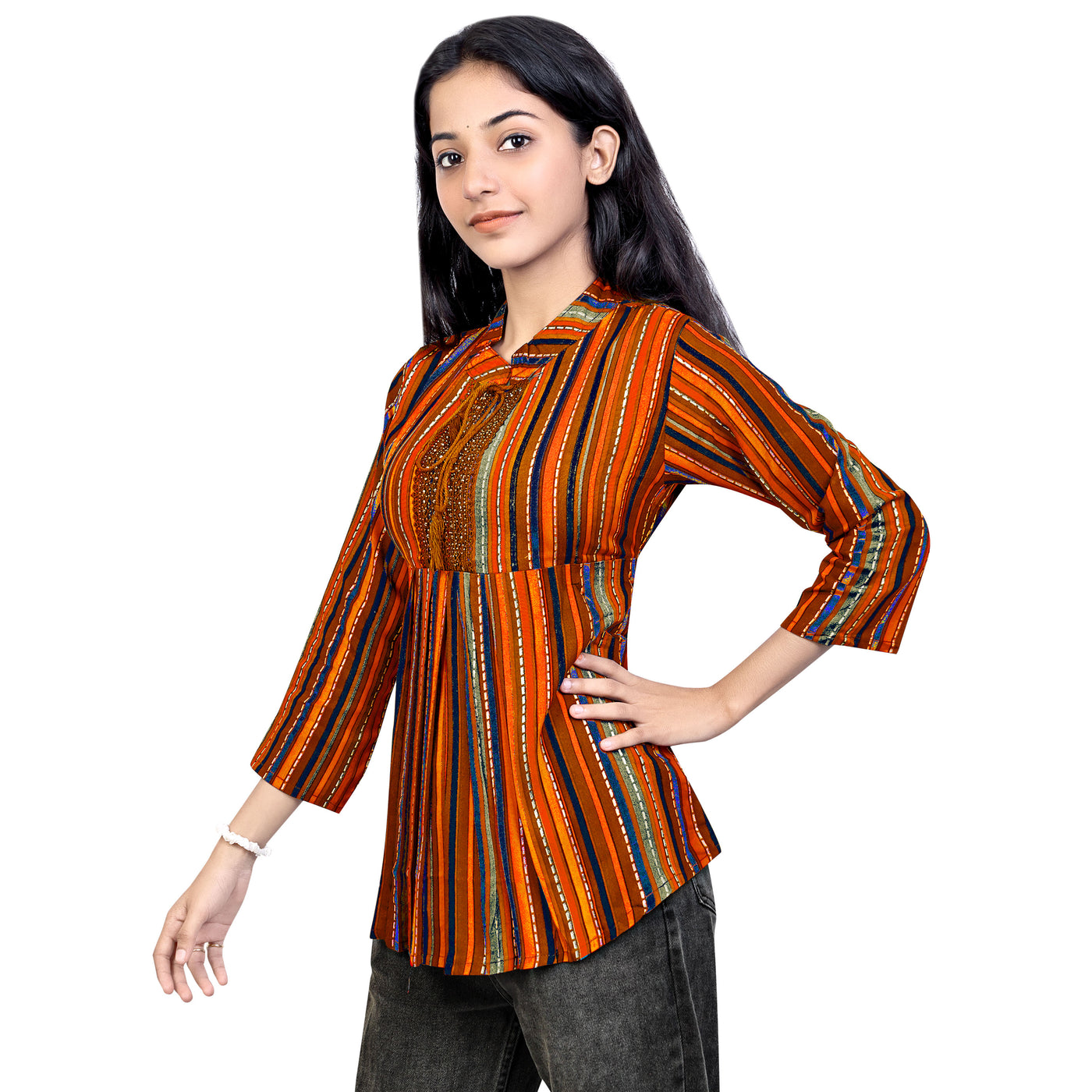Multicolor Striped Rayon Short Kurti for Women | Stylish Casual & Party Wear Top