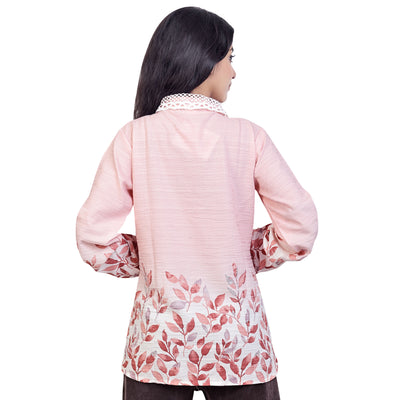 Leaf Print Collared Full Sleeve Casual Shirt for Women & Girls – Stylish Everyday & Office Wear