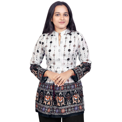 Elegant White & Red Printed Short Kurti for Women | Designer Ethnic & Casual Wear Top