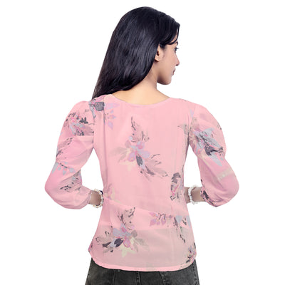 Stylish Floral Print Georgette Short Kurti Top for Girls & Women – Casual & Party Wear