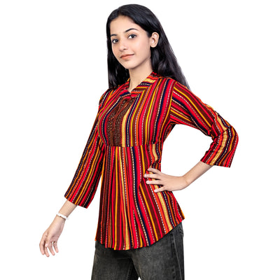 Multicolor Striped Rayon Short Kurti for Women | Stylish Casual & Party Wear Top