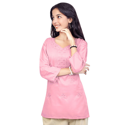 Trendy Red Embroidered Rayon Short Kurti for Women | Stylish Party & Casual Wear Top