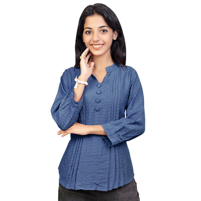 Women’s Cotton Kurti Top – Casual & Office Wear 3/4 Sleeve Pleated Tunic