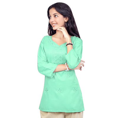 Trendy Red Embroidered Rayon Short Kurti for Women | Stylish Party & Casual Wear Top