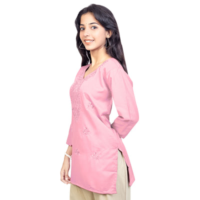 Trendy Red Embroidered Rayon Short Kurti for Women | Stylish Party & Casual Wear Top
