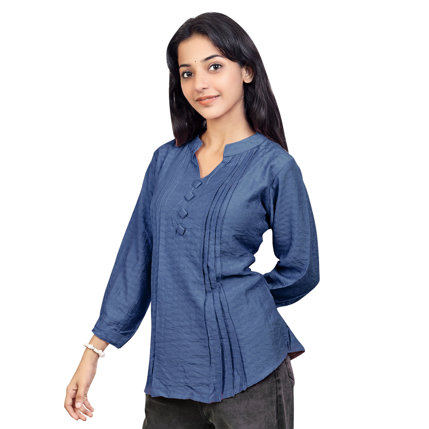 Women’s Cotton Kurti Top – Casual & Office Wear 3/4 Sleeve Pleated Tunic