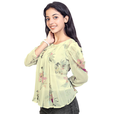 Stylish Floral Print Georgette Short Kurti Top for Girls & Women – Casual & Party Wear
