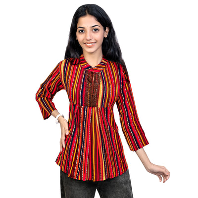 Multicolor Striped Rayon Short Kurti for Women | Stylish Casual & Party Wear Top