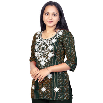 Girls Cotton Embroidred Stylish Floral Design Casual & Festive Wear Top For Girls & ladies