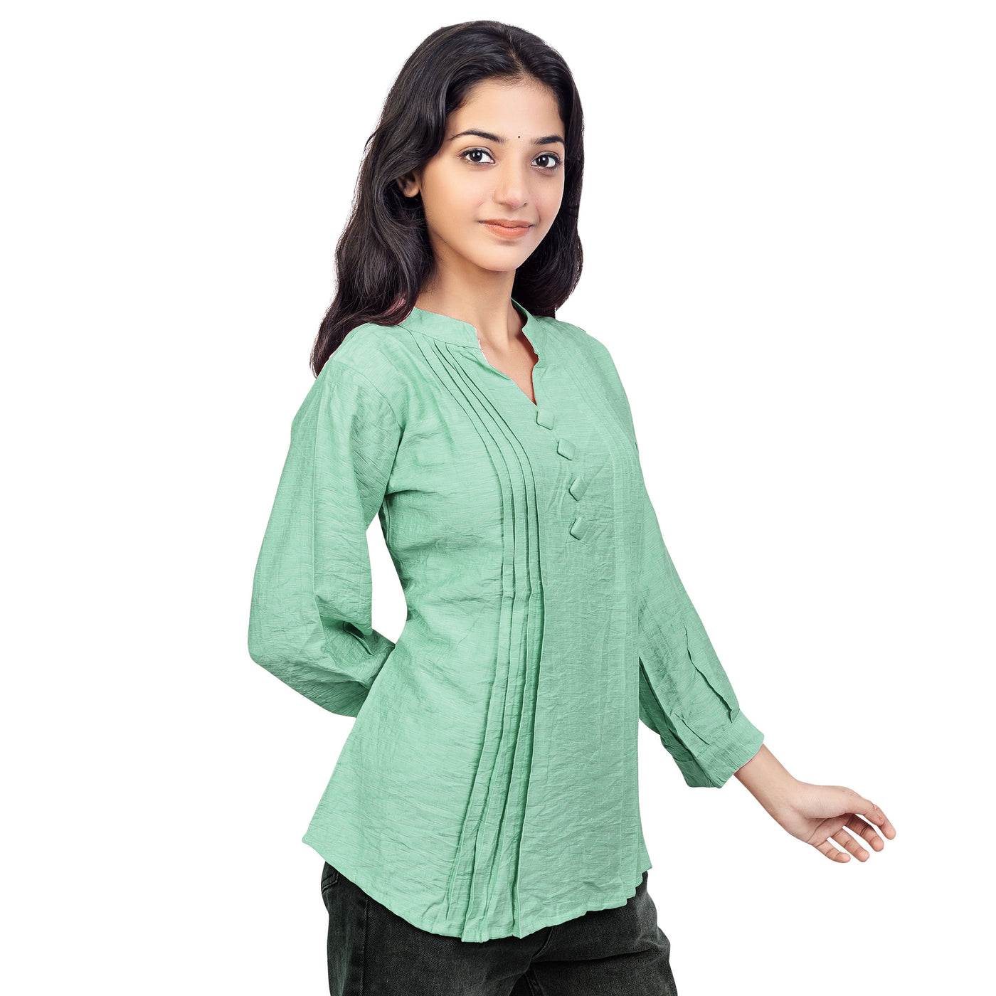 Women’s Cotton Kurti Top – Casual & Office Wear 3/4 Sleeve Pleated Tunic
