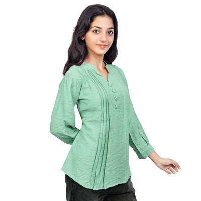 Women’s Cotton Kurti Top – Casual & Office Wear 3/4 Sleeve Pleated Tunic