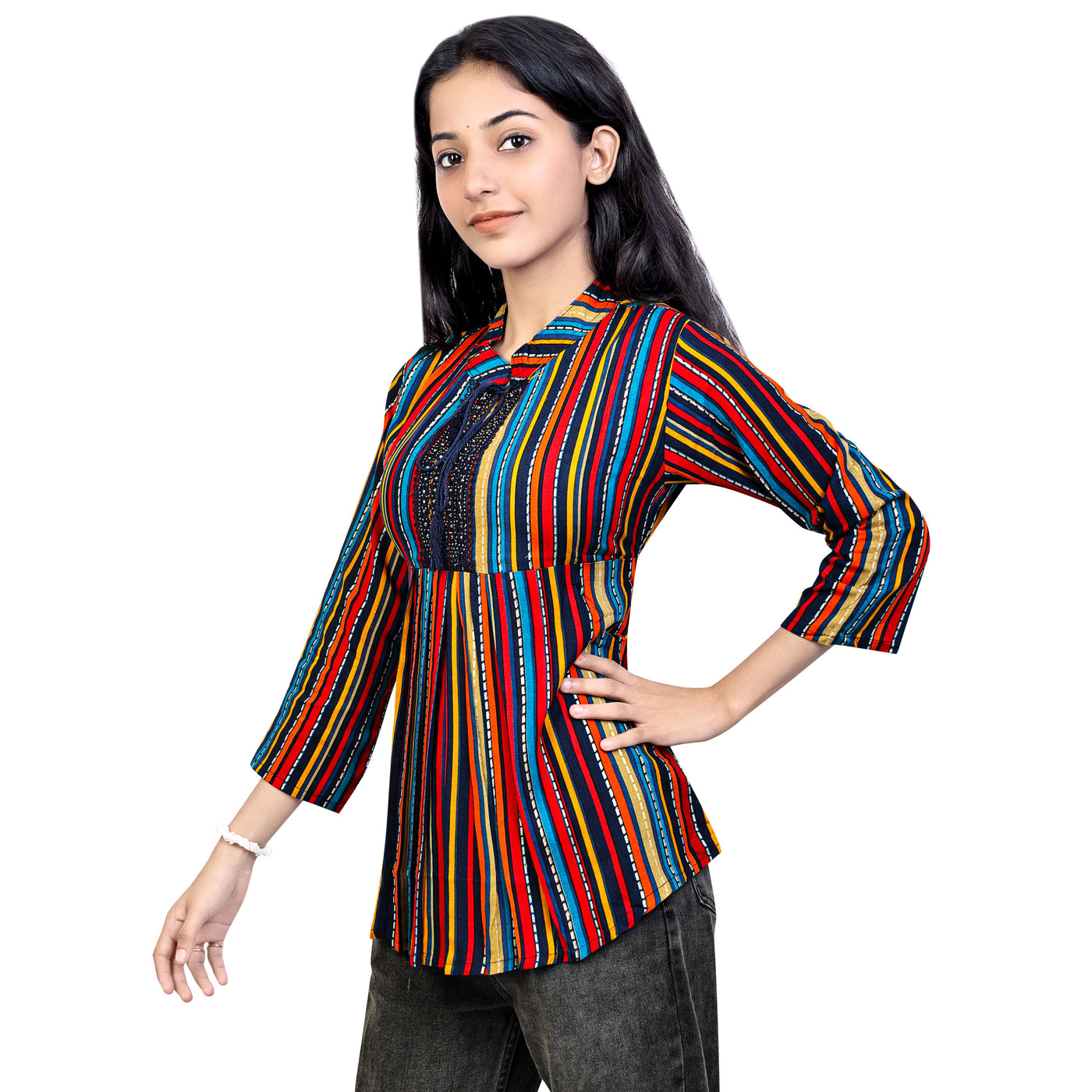 Multicolor Striped Rayon Short Kurti for Women | Stylish Casual & Party Wear Top