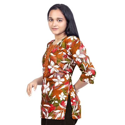 Trendy Floral Printed Short Kurti for Women & Girls – Casual & Ethnic Wear