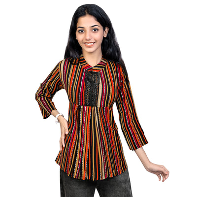 Multicolor Striped Rayon Short Kurti for Women | Stylish Casual & Party Wear Top
