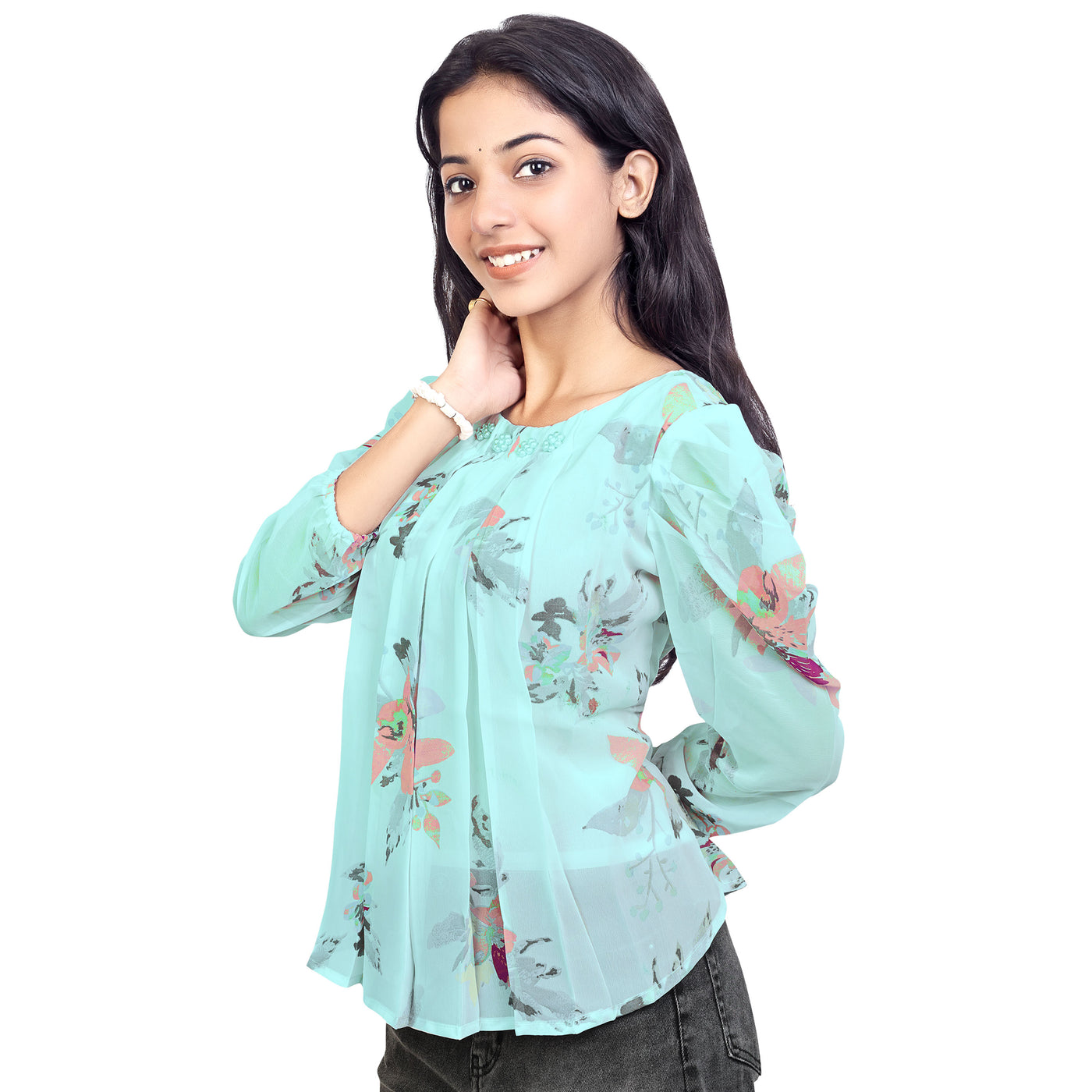 Stylish Floral Print Georgette Short Kurti Top for Girls & Women – Casual & Party Wear