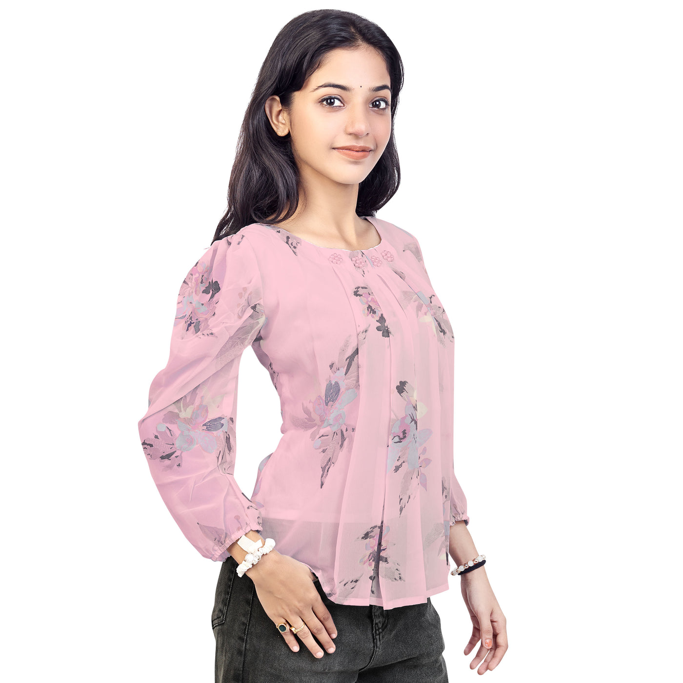 Stylish Floral Print Georgette Short Kurti Top for Girls & Women – Casual & Party Wear
