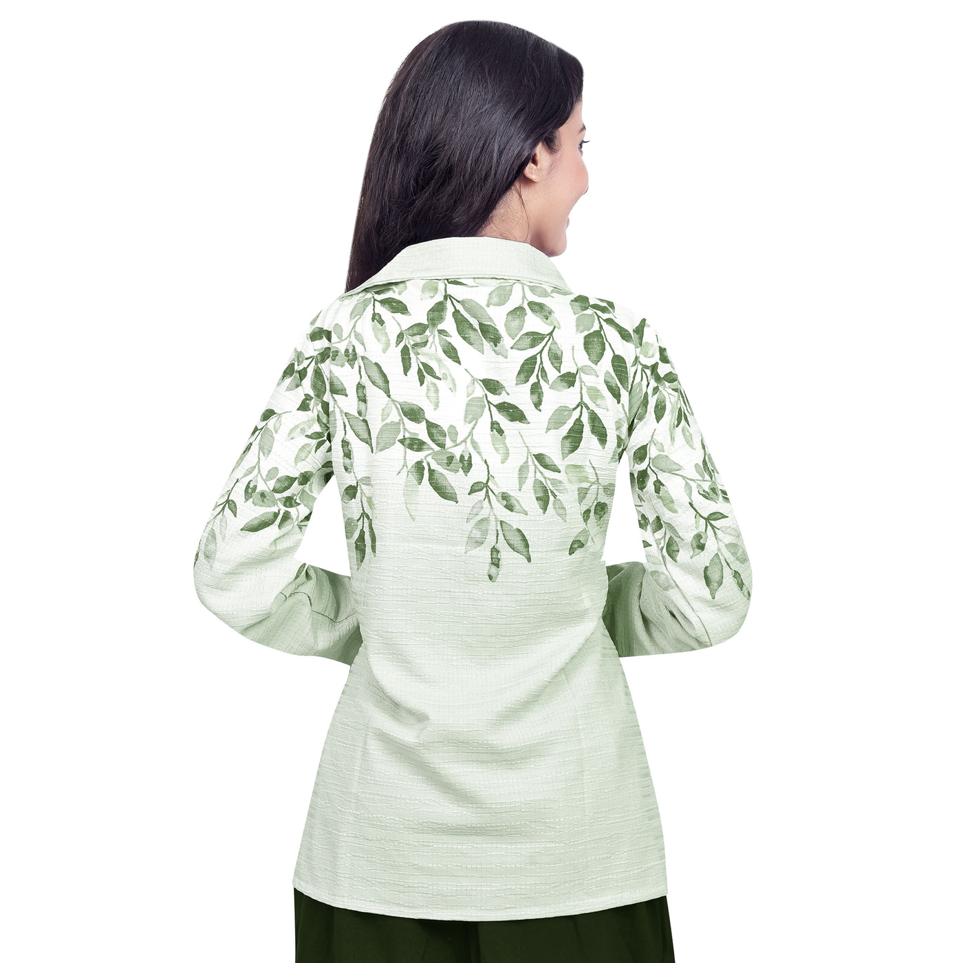 Women’s Cotton Leaf Print Shirt – Casual Office Wear Long Sleeve Button Down Top
