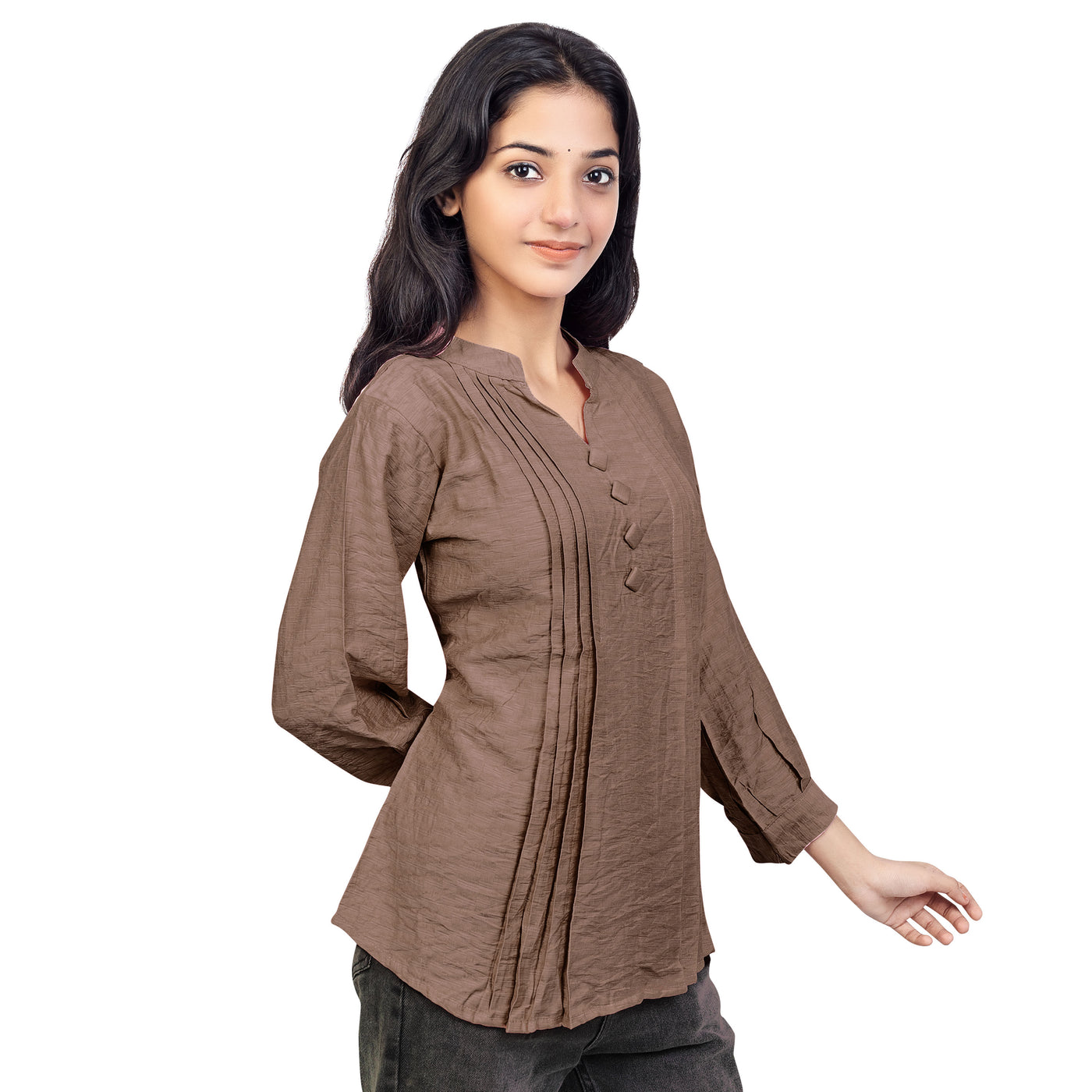 Women’s Cotton Kurti Top – Casual & Office Wear 3/4 Sleeve Pleated Tunic